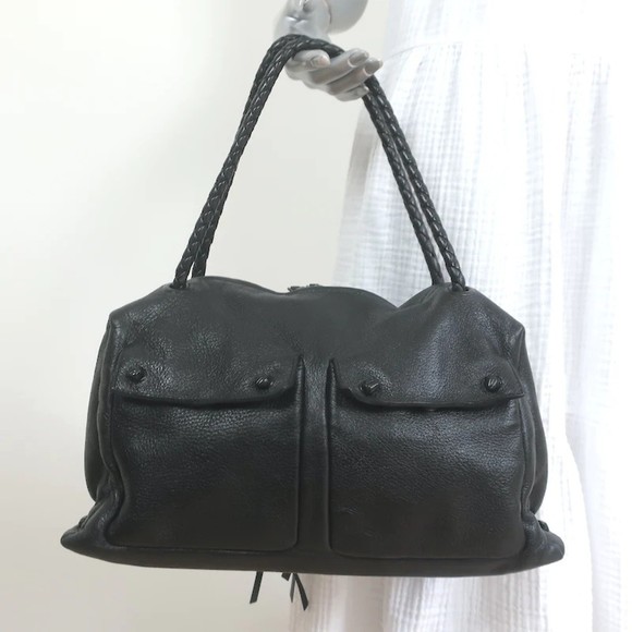 Bottega Veneta Handbags - Bottega Veneta Front Pocket Satchel Black Leather Braided Strap Shoulder Bag